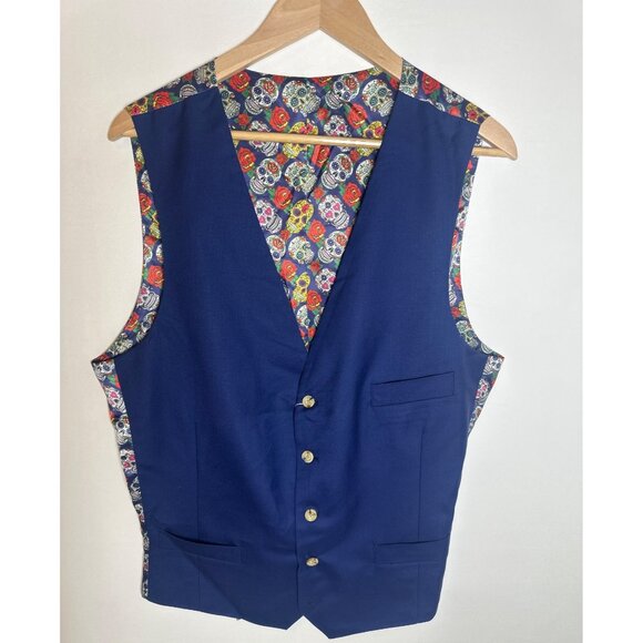 NWT Indochino Sugar Skull Navy Blue Wool Vest With Unique Lining, 100% wool - Picture 2 of 8
